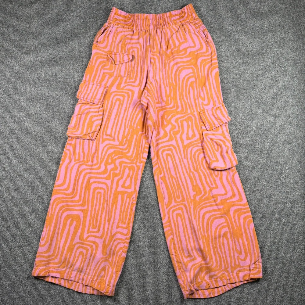 Urban Outfitters Cargo Pants Womens S Pink Orange Swirl Print Wide Leg Viscose